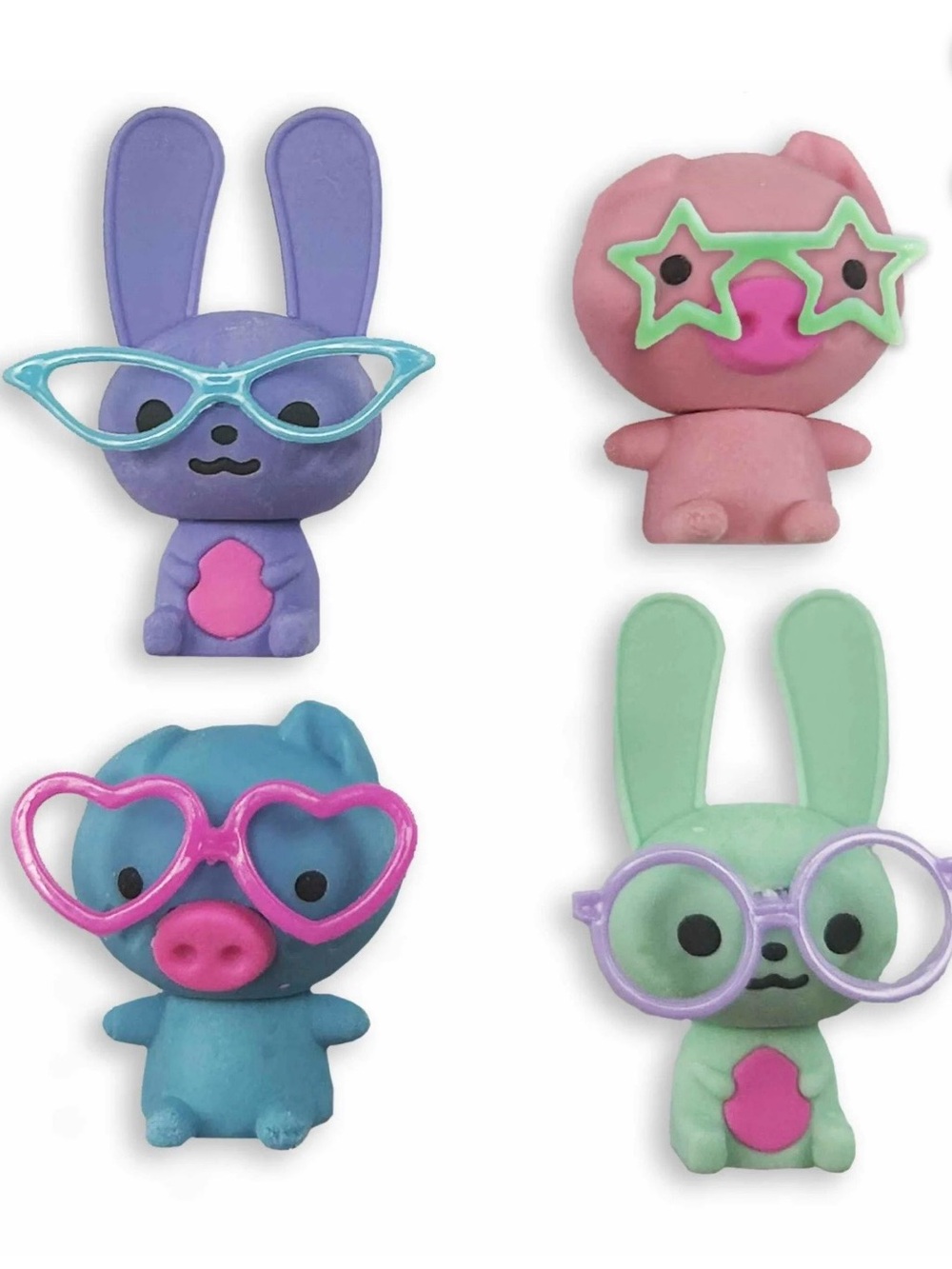 Cutie Kawaii Eraser Buddies Set - Pastel Purple, Pink, Mint, Teal - Picture 4 of 4